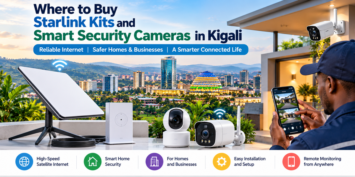 Starlink satellite internet kit and smart security cameras in Kigali