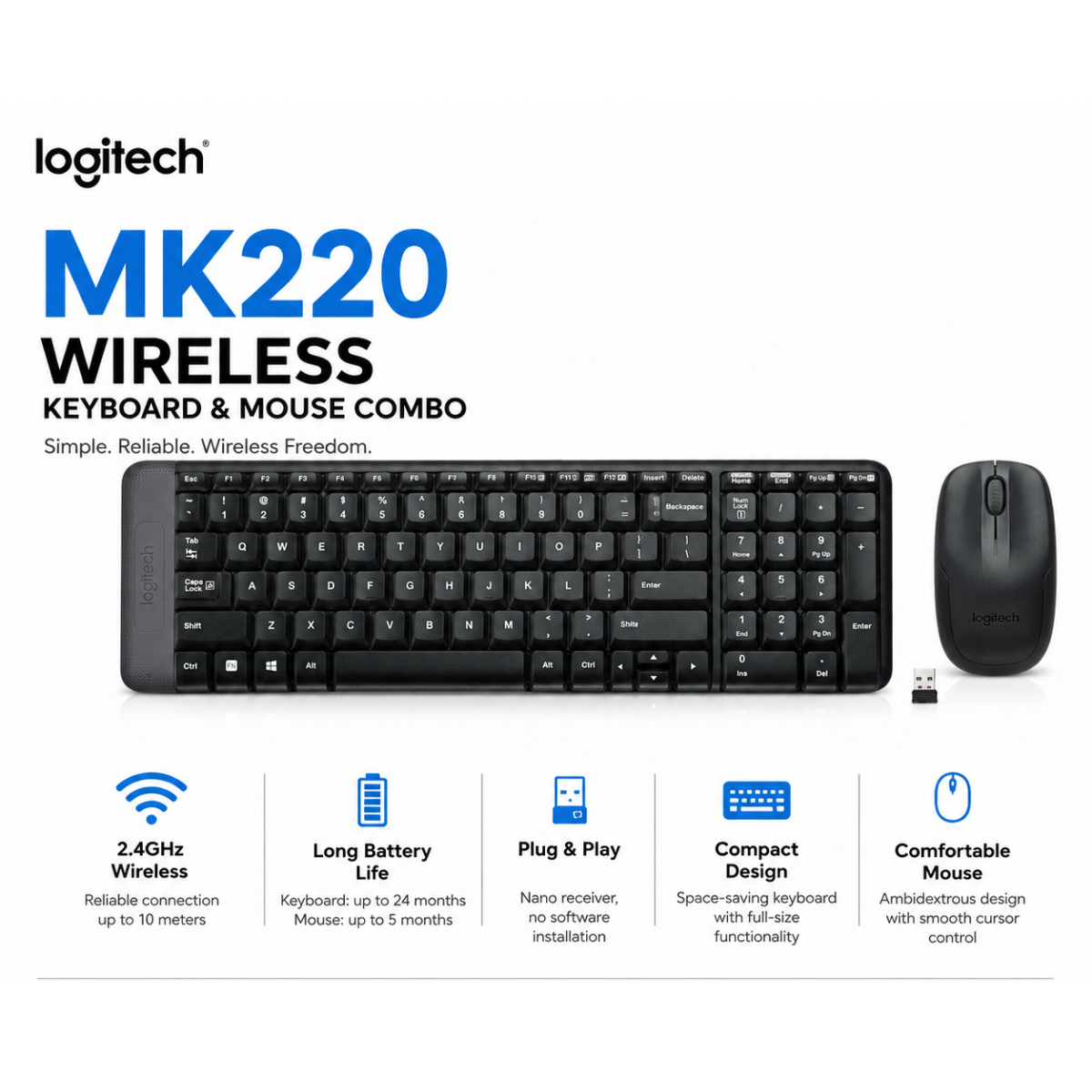Logitech MK220 Wireless Numeric Keyboard and Mouse Combo