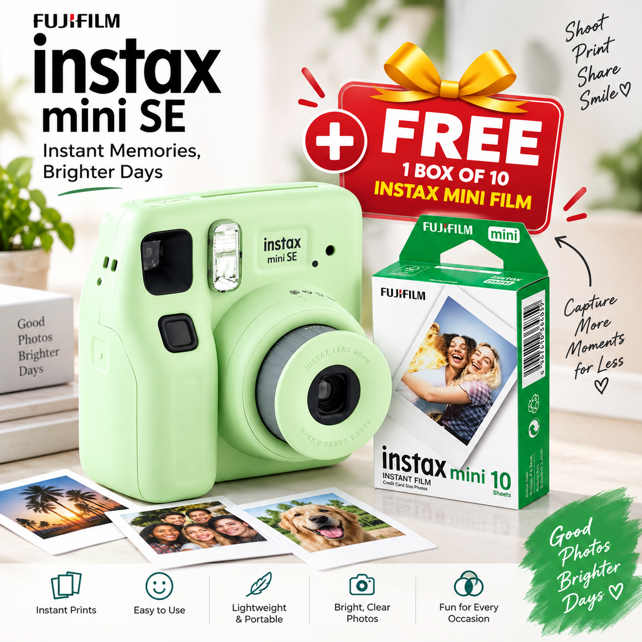 Fujifilm Instax Mini SE Instant Camera + Free Films Combo Pack