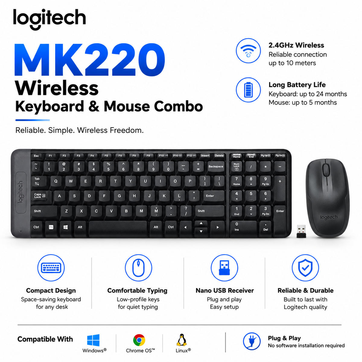 Logitech MK220 Wireless Numeric Keyboard and Mouse Combo