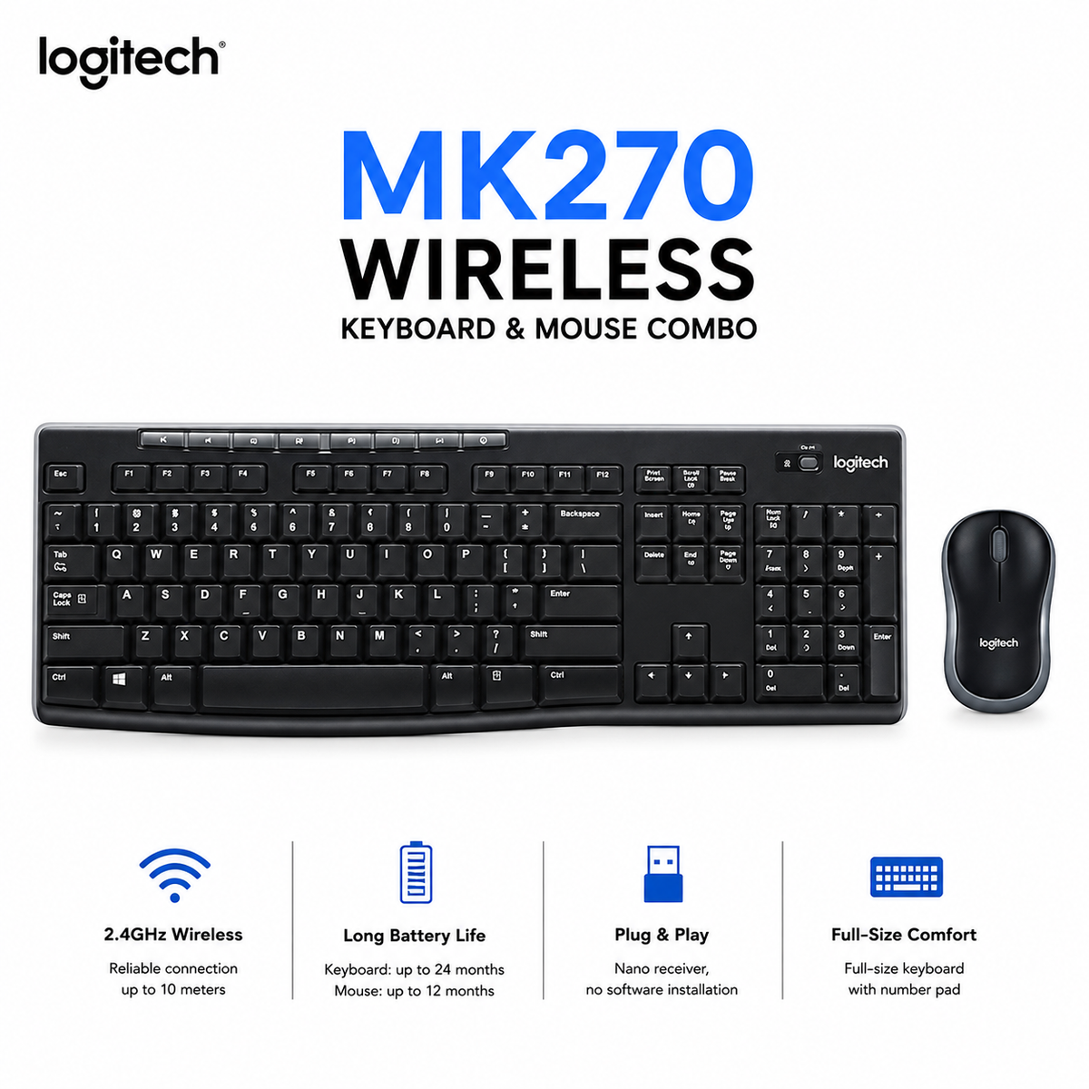 Logitech MK270 Wireless Keyboard and Mouse Combo
