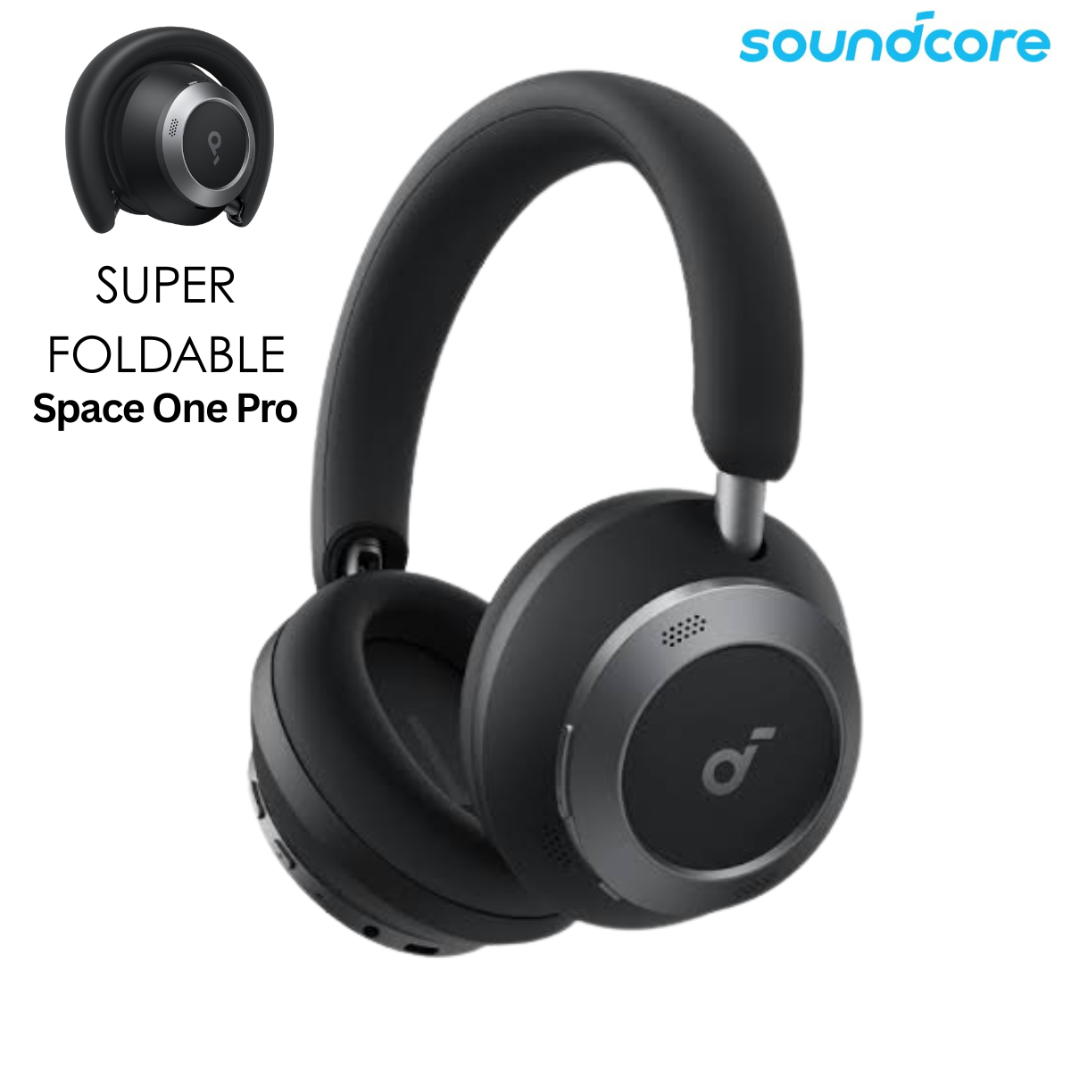 Anker Soundcore Headphone Space One Pro Adaptive Active Noise Cancelling , Foldable Design, 60H Playtime | Bluetooth