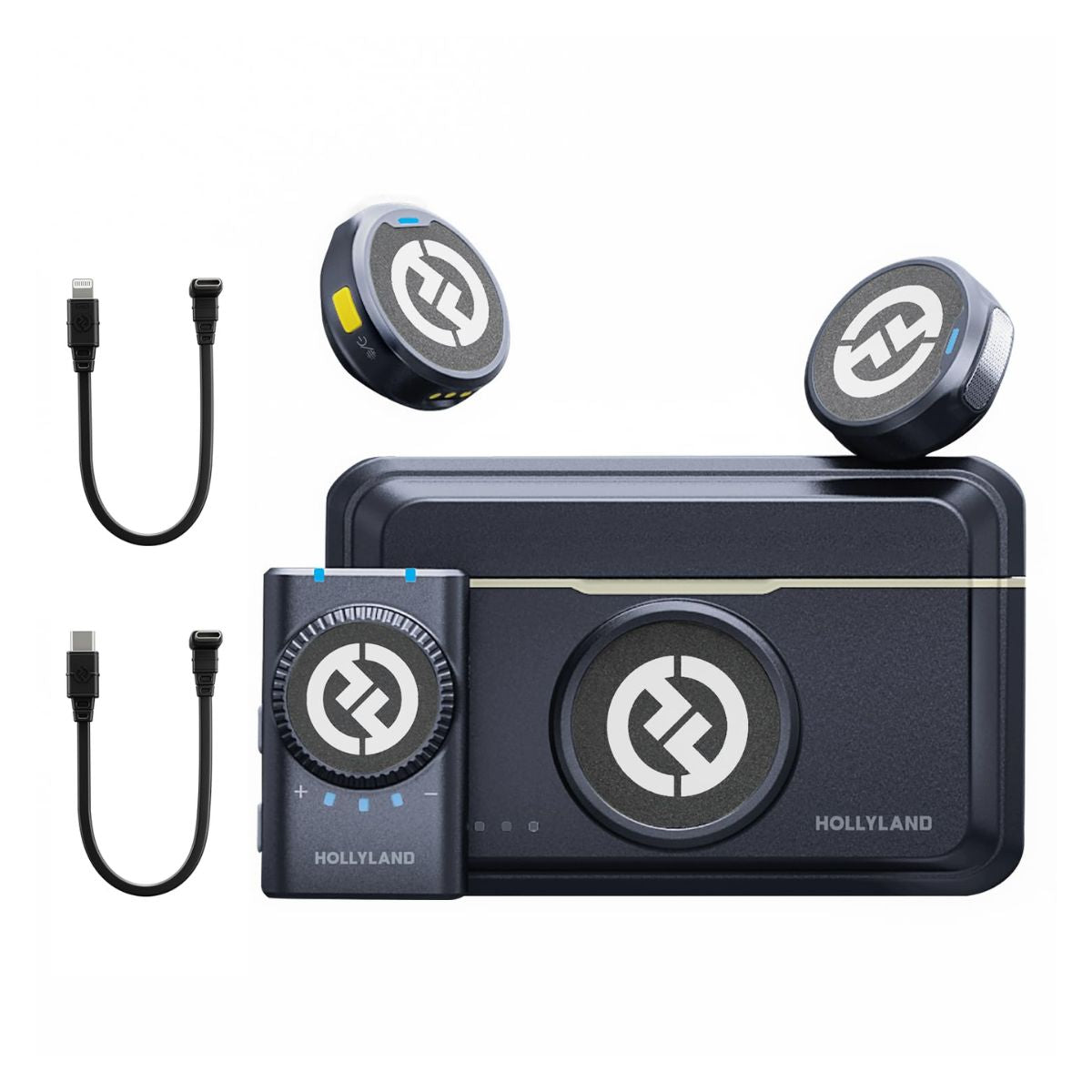 Hollyland Lark M2 Duo 2.4 GHz Wireless Microphone with Noise Cancellation, Dual-Mic, Support and Camera, Phone, PC Laptop Compatibility – Compact Lapel Mic Kit for Creators, Interviews, and Vlogging