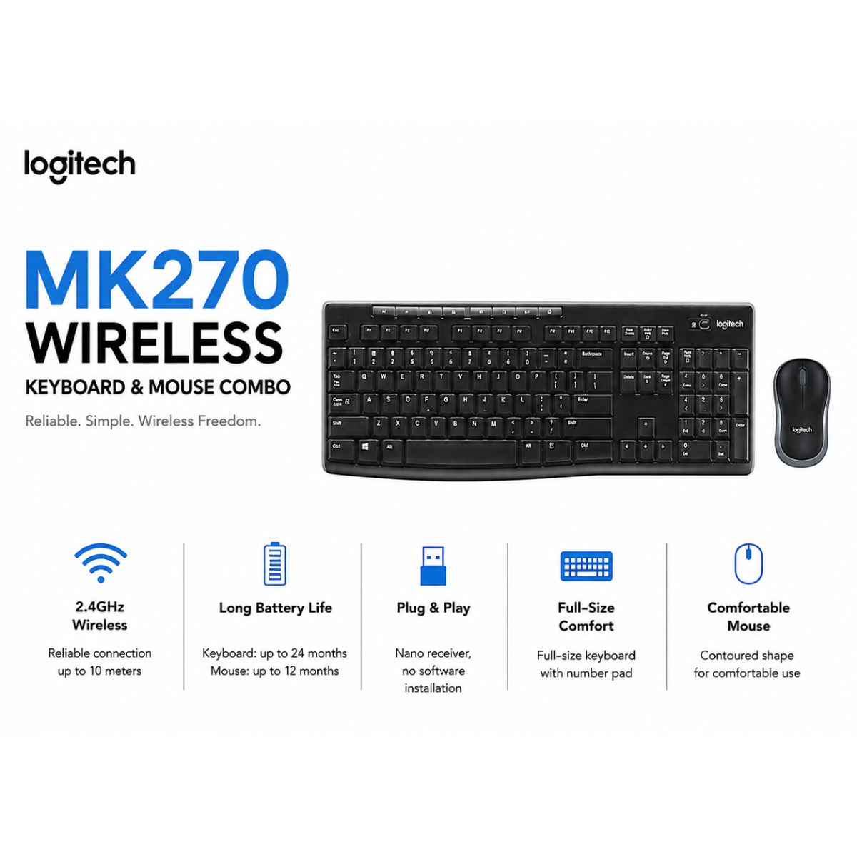 Logitech MK270 Wireless Keyboard and Mouse Combo