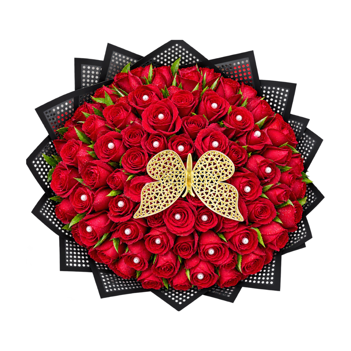 Red Rose Flowers wrapped Bouquet with long stem.