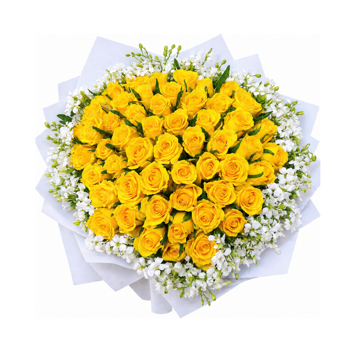 Yellow Rose Flowers Wrapped Bouquet with Long Stem.