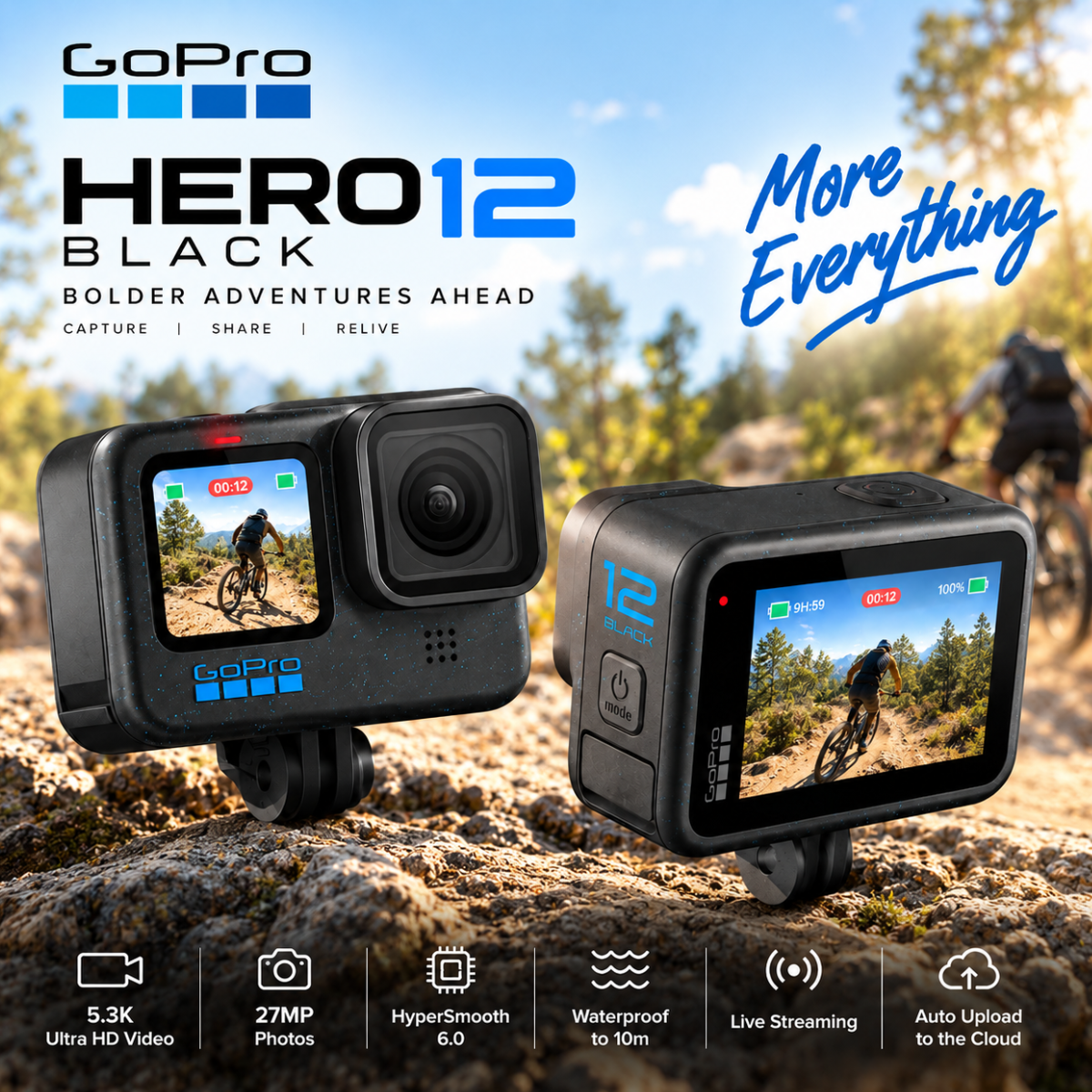 GoPro HERO12 Black 5.3K Action Camera – HyperSmooth 6.0, HDR & Enduro Battery