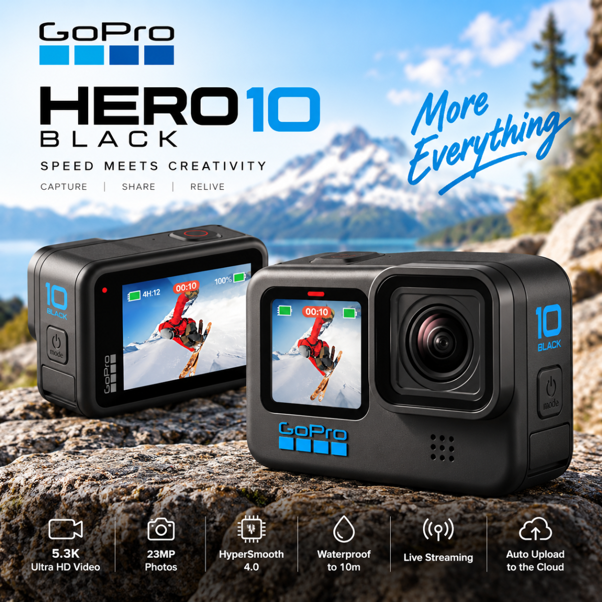 GoPro HERO10 Black 5.3K Action Camera – 23MP, HyperSmooth 4.0 & Waterproof