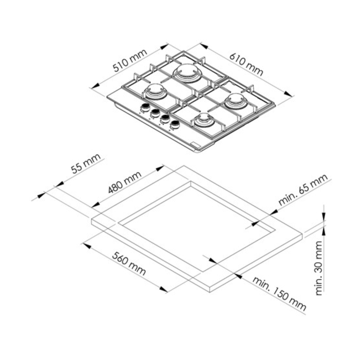MIKA 60cm Built-In 4-Burner Gas Hob – MGH61403FBG