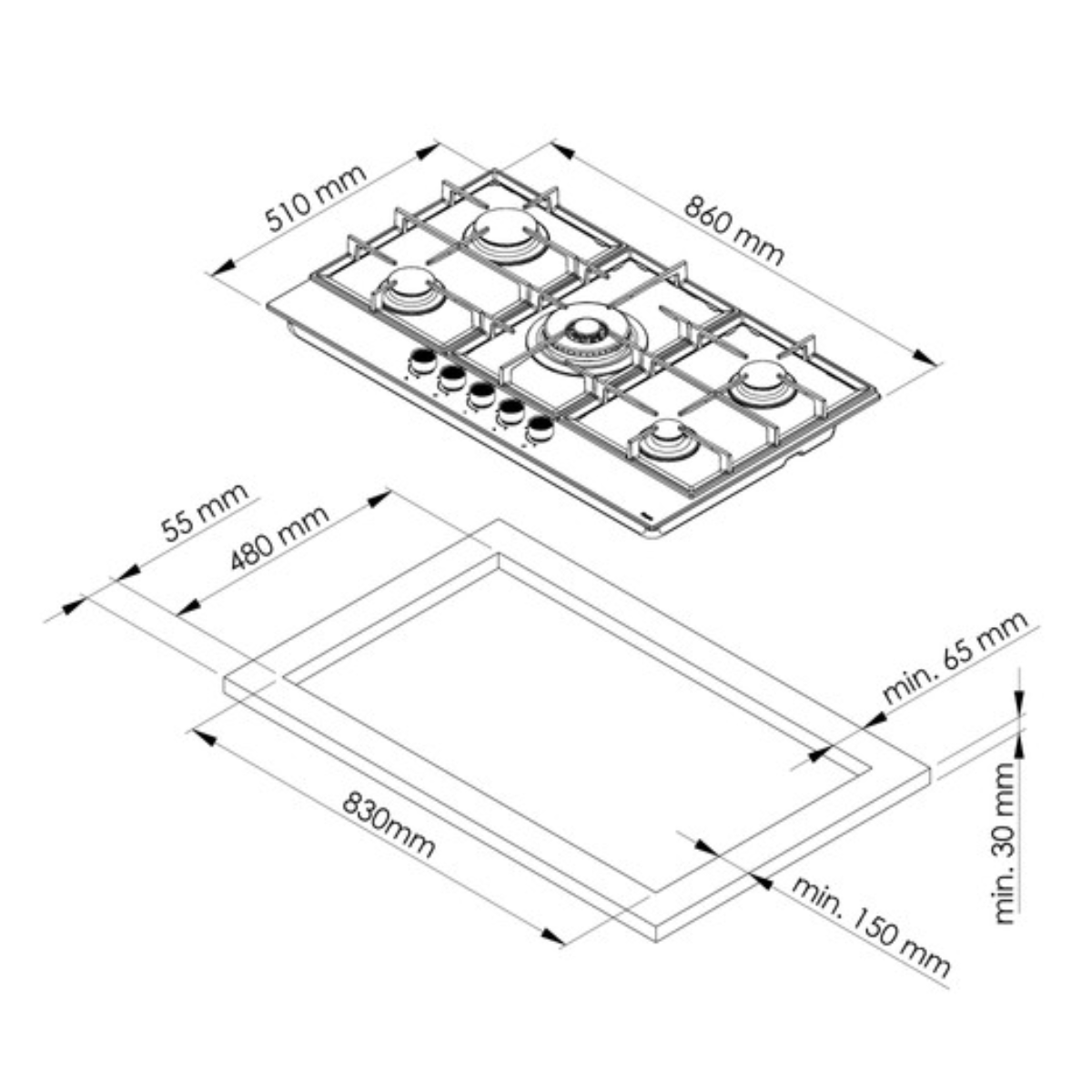 MIKA 90cm Built-In 5-Burner Gas Hob – MGH93506FWGW2