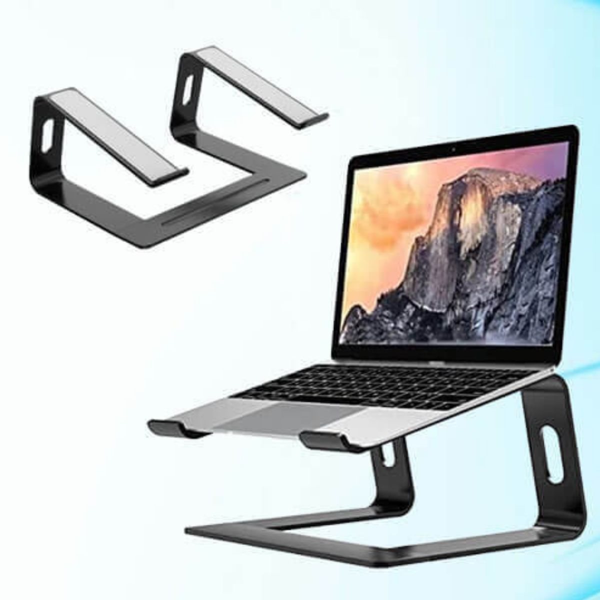 Aluminum Laptop Stand Ergonomic - Perfect for 10 to 15.6 Inch Laptops in Sleek Black Design Aluminum Alloy, Silicone Rubber