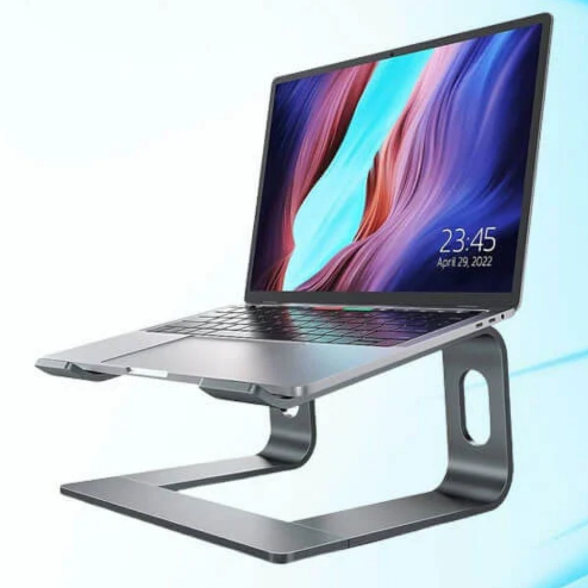 Aluminum Laptop Stand Ergonomic - Perfect for 10 to 15.6 Inch Laptops in Sleek Black Design Aluminum Alloy, Silicone Rubber