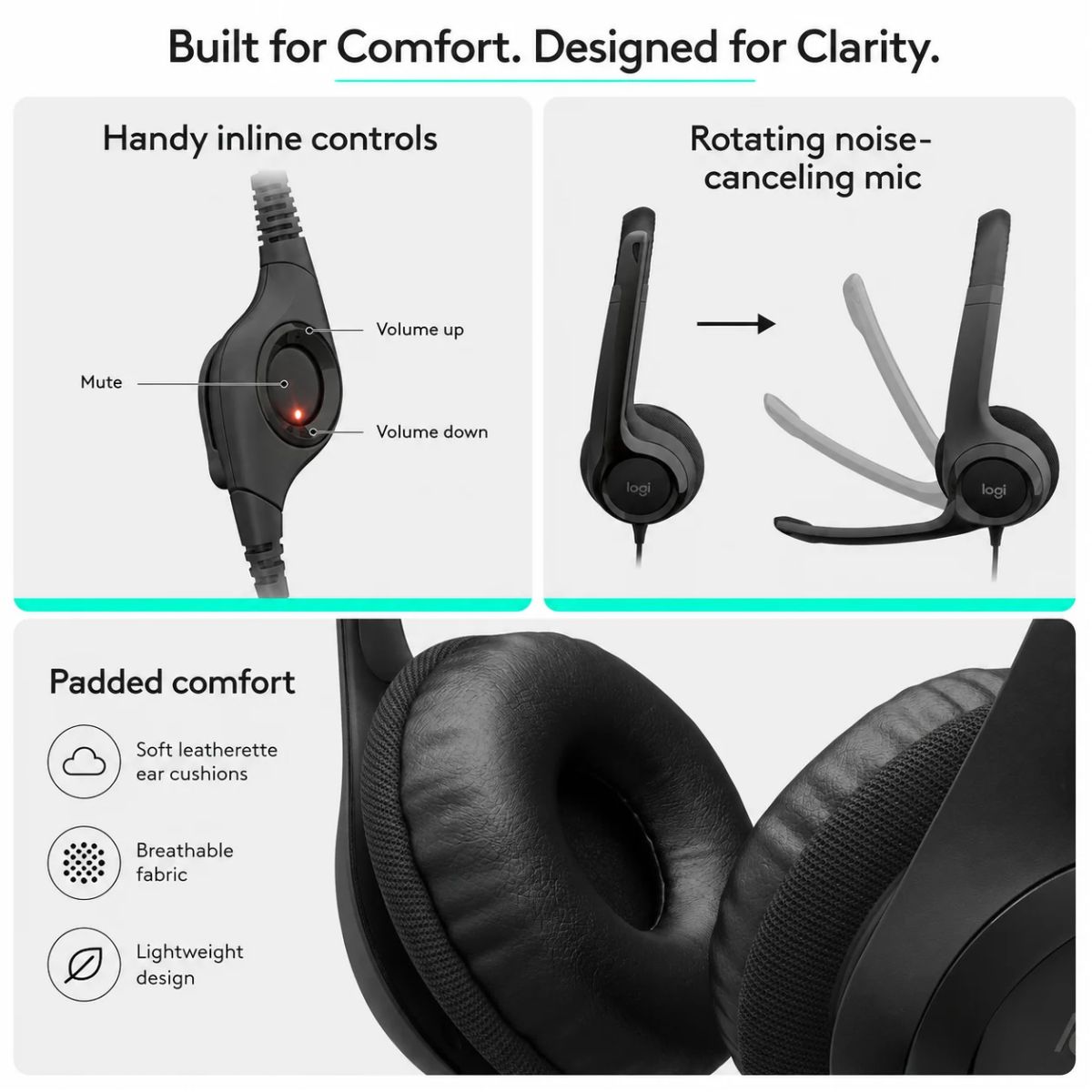 Logitech Stereo H390 Wired Noise Canceling Mic Headset