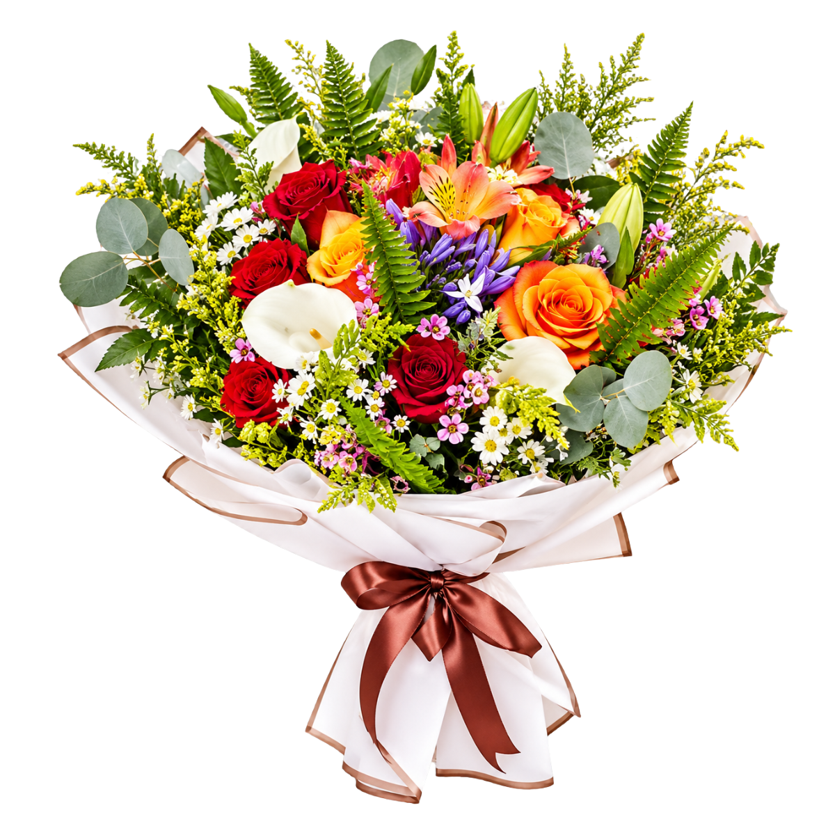 Mixed Flowers wrapped Bouquet with long stem.
