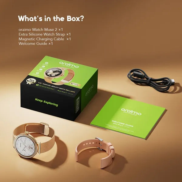 Oraimo Watch Muse 2 OSW-833N Smartwatch – Gold Case with Rose Gold Metal Strap
