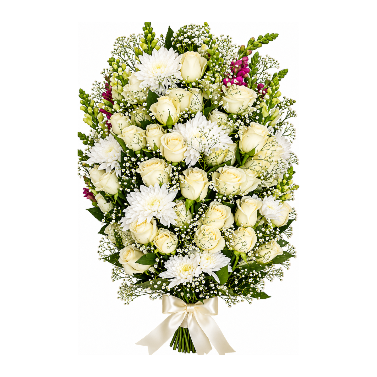 White, ivory Roses Flowers Bouquet Wrapped with Long Stem