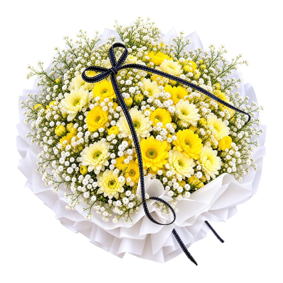 Yellow and White Chrysanthemum Wraped Bouquet