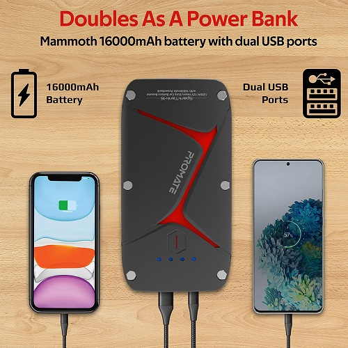 Promate Car Jump Starter Power, Bank Portable Car Battery Booster with 10000mAh Power Bank(Water Resistant)