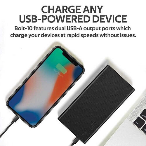 Promate 10000mAh Power Bank, Fast Charging with 2A Dual USB Port Bolt-10