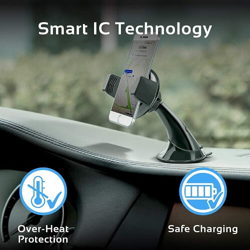 Promate 2In1 Qi Fast Wireless Charger with  Car Mount Phone Holder