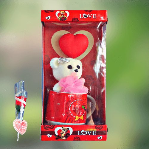 Gift Teddy In Cup Gift Box With Lighing heart Love