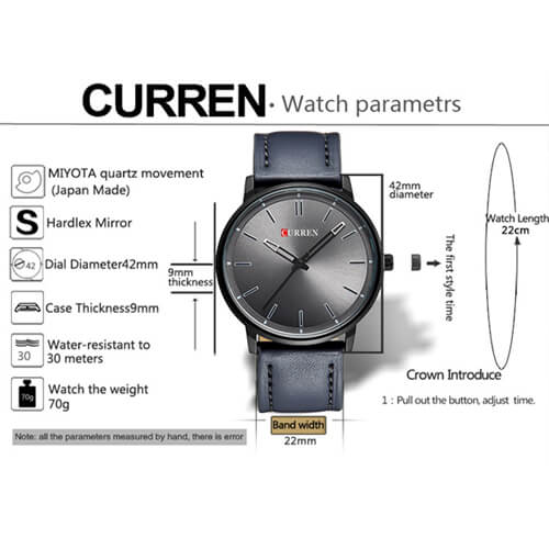 Curren M:8233 Analog Fashion, Business Wrist Watch For Men. Black