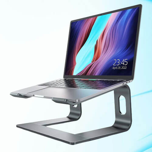 Aluminum Laptop Stand Ergonomic  - Perfect for 10 to 15.6 Inch Laptops in Sleek Black Design  Aluminum Alloy, Silicone Rubber