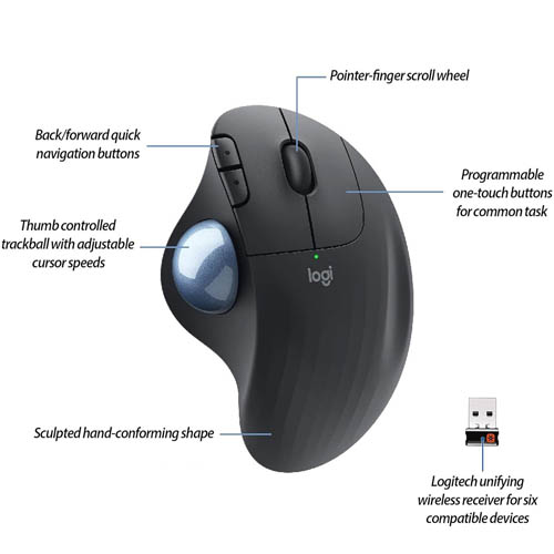 Logitech Wireless Trackball Mouse, Ergo M575