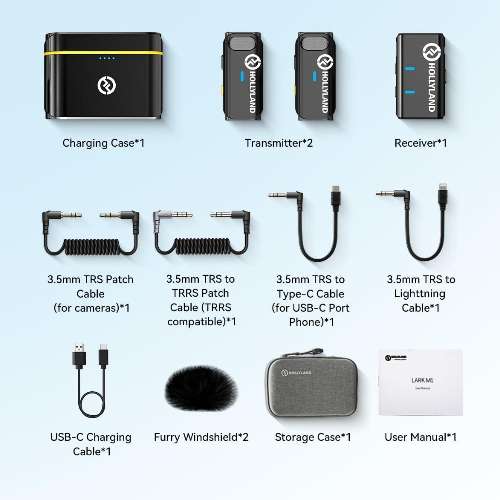 Hollyland Lark M1 Duo Combo – Wireless Lavalier Microphone Systems with Noise Cancellation, 656ft Transmission, 8H Battery Life, Dual-Mic Support, and Camera/Phone Compatibility – Compact Lapel Mic Kit for Creators, Interviews, and Vlogging