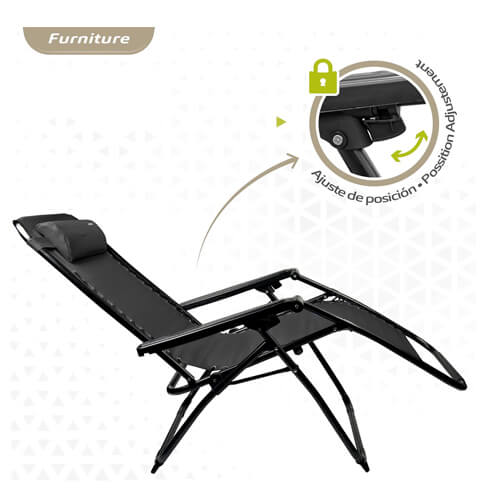 Zero Gravity Foldable Adjustable Reclining Black Chair -Lounger) 177x113x68cm